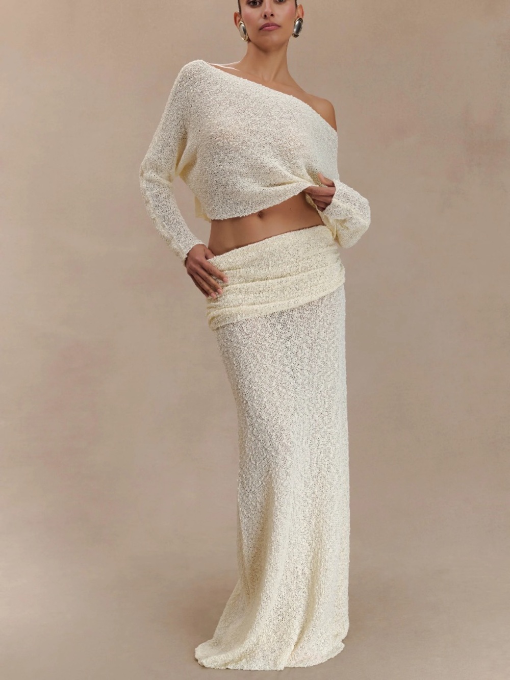 Petra Ruched Knit Maxi Skirt - Ivory